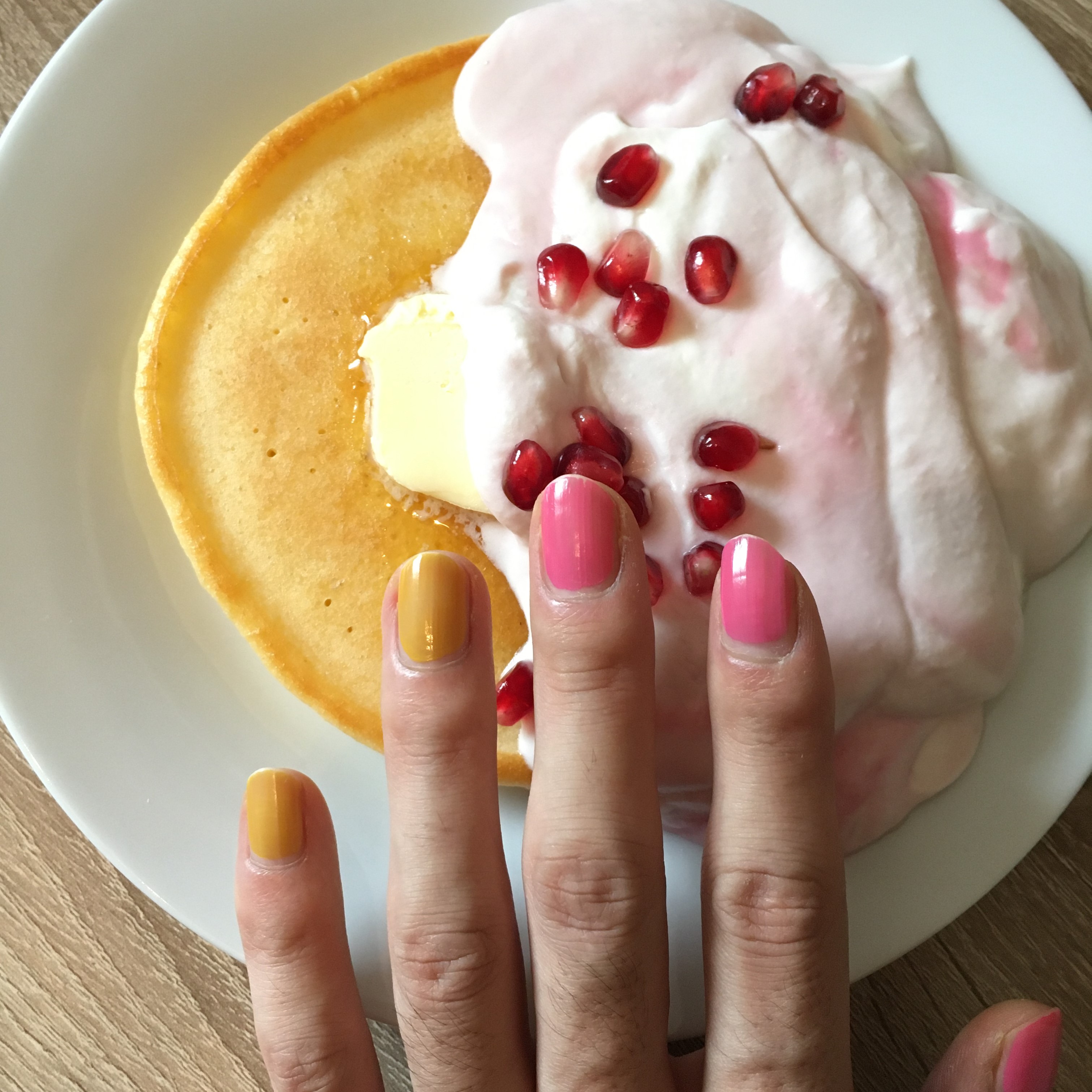 Pancake with pomegranate cream
